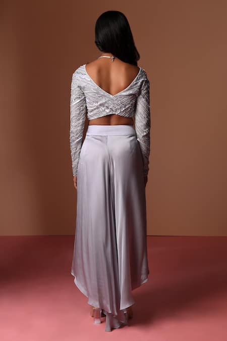 Soha By Harleen And Sona Crystal Stripe Pattern Embellished Blouse With Palazzo 