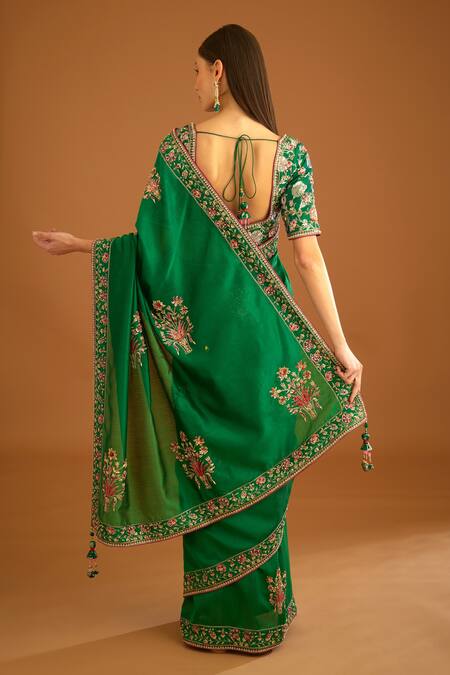 Preferable Green Banarasi Silk Saree With Blouse Piece – Vika Fab