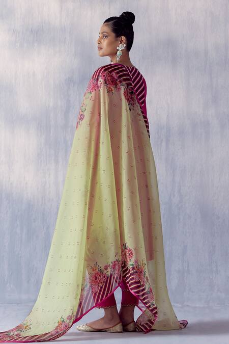 Shop Amisha Kothari Pink Chanderi , Organza Nargis Kurta Set With Printed Dupatta at Aza Fashions Shop_Amisha Kothari_Pink Chanderi , Organza Nargis Kurta Set With Printed Dupatta _at_Aza_Fashions