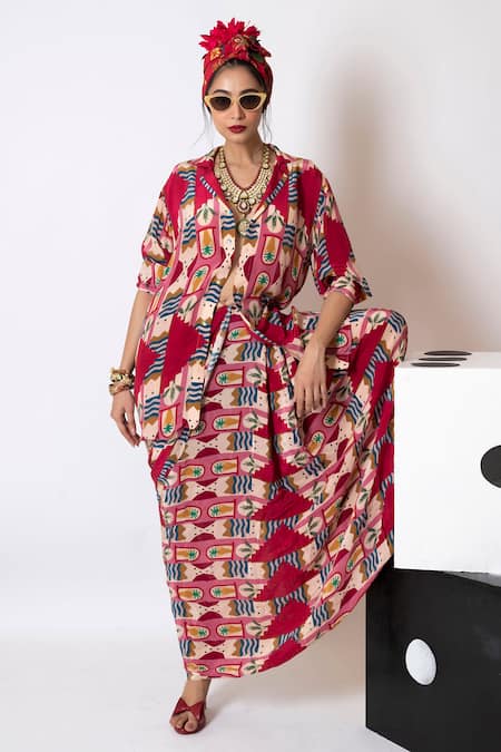 Pds By Sneha Abstract Print Shirt & Lungi Skirt Set 