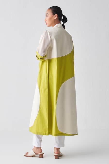 Shop Three Green Chanderi, Tencel Applique Collared Moon Jacket at Aza Fashions Shop_Three_Green Chanderi, Tencel Applique Collared Moon Jacket _at_Aza_Fashions