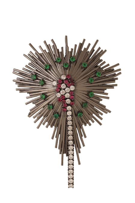 Shop Cosa Nostraa Black Stones Spring Bloom Studded Brooch at Aza Fashions Shop_Cosa Nostraa_Black Stones Spring Bloom Studded Brooch _at_Aza_Fashions