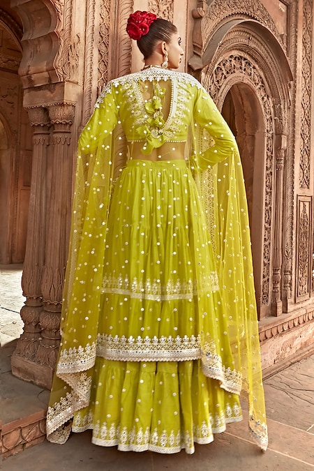 Mehendi Sangeet, Reception Yellow color Net fabric Lehenga : 1895697