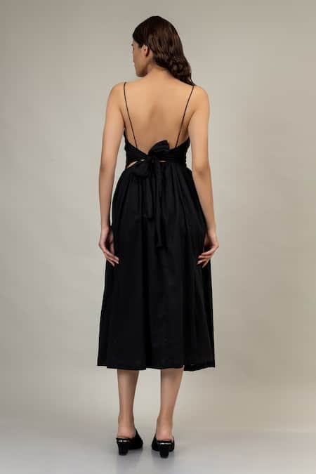 Shop Doodlage Black Cotton Sweetheart Neck Mary Gathered Dress at Aza Fashions Shop_Doodlage_Black Cotton Sweetheart Neck Mary Gathered Dress _at_Aza_Fashions