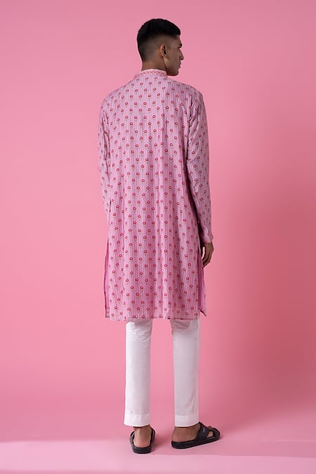 Shop_Siddhartha Bansal_Purple Chanderi Printed Wild Flower Kurta Set  _at_Aza_Fashions