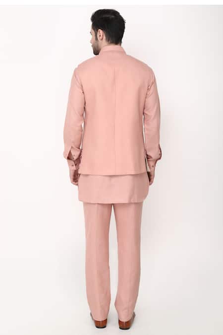 Manish Nagdeo Peach Embroidered Bundi Jacket Set 
