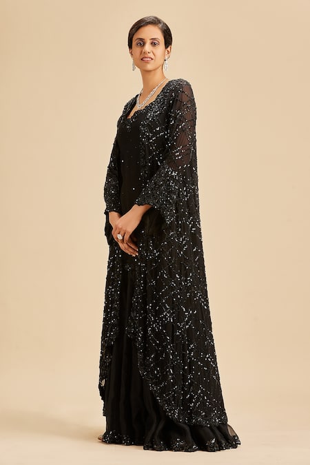Shop Nitika Gujral Black Sharara Organza And Jacket & Kurta Georgette Tonal High Low & Set at Aza Fashions Shop_Nitika Gujral_Black Sharara Organza And Jacket & Kurta Georgette Tonal High Low & Set _at_Aza_Fashions