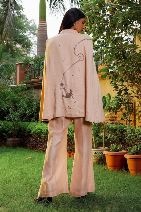 Omana By Ranjana Bothra Anchor Embroidered Cape Trouser Set 