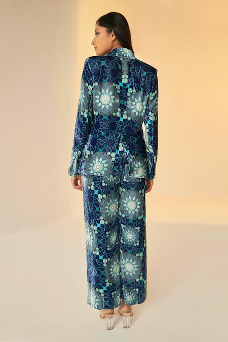 Betrue Geometric Print Jacket Pant Set 