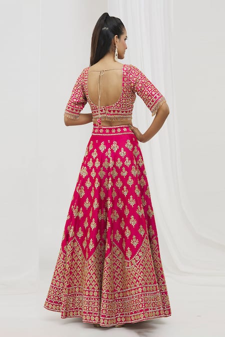 Vandana Sethi Floral Mirrorwork Embellished Bridal Lehenga Set 