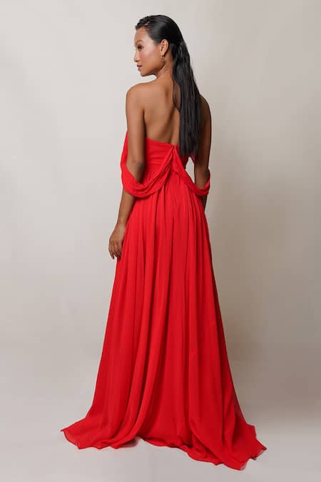 Pinup By Astha Off Shoulder Pleated Gown 