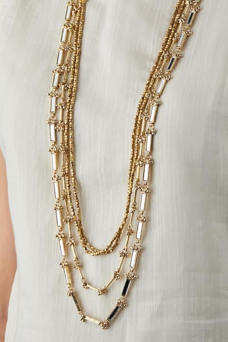 Shop House Of Tuhina Gold Plated Mirror Enamel Embellished Necklace at Aza Fashions Shop_House Of Tuhina_Gold Plated Mirror Enamel Embellished Necklace _at_Aza_Fashions