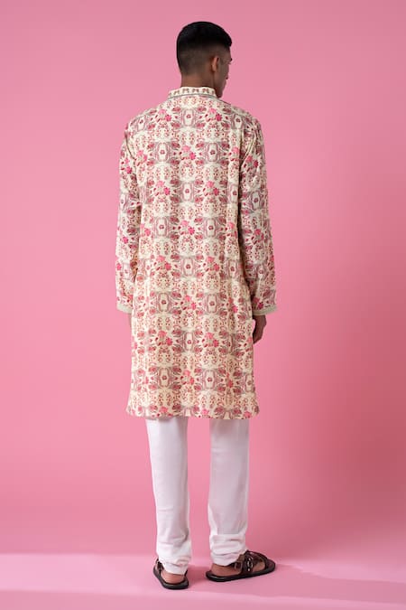 Shop Siddhartha Bansal Multi Color Chanderi Hand Painted Jasmine Kurta Set at Aza Fashions Shop_Siddhartha Bansal_Multi Color Chanderi Hand Painted Jasmine Kurta Set _at_Aza_Fashions