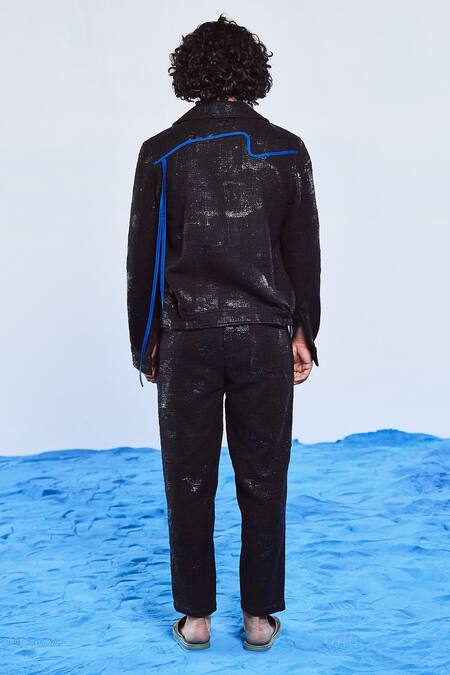 Shop Triune Black Handloom Cotton Foil Print Ethereal Jacket at Aza Fashions Shop_Triune_Black Handloom Cotton Foil Print Ethereal Jacket_at_Aza_Fashions