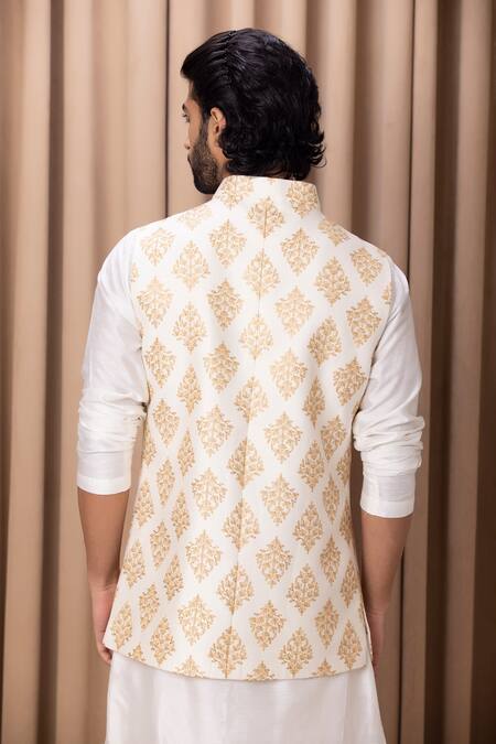 Ankit V Kapoor Ivory Floral Embroidered Nehru Jacket 