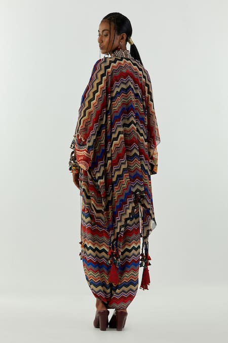 Buy_Aseem Kapoor_Multi Color Trouser-natural Crepe, Tunic- Afghan Printed Kurta And Set_Online_at_Aza_Fashions