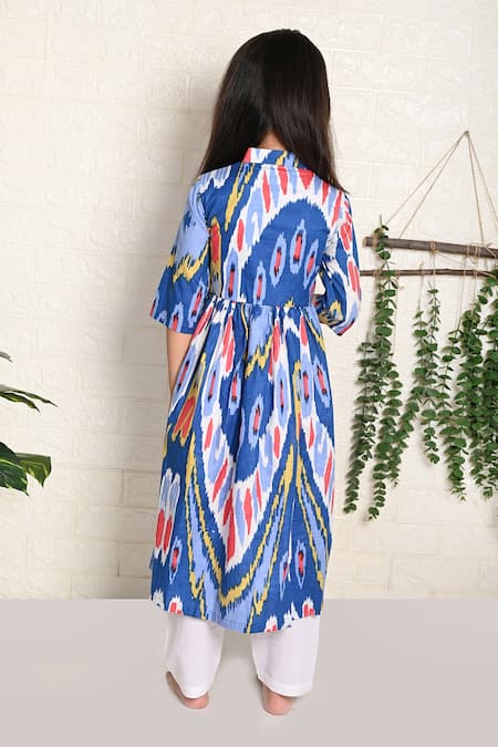 Shop_The Cotton Staple_Blue Cotton Melody Ikat Print Kurta With Pant _at_Aza_Fashions