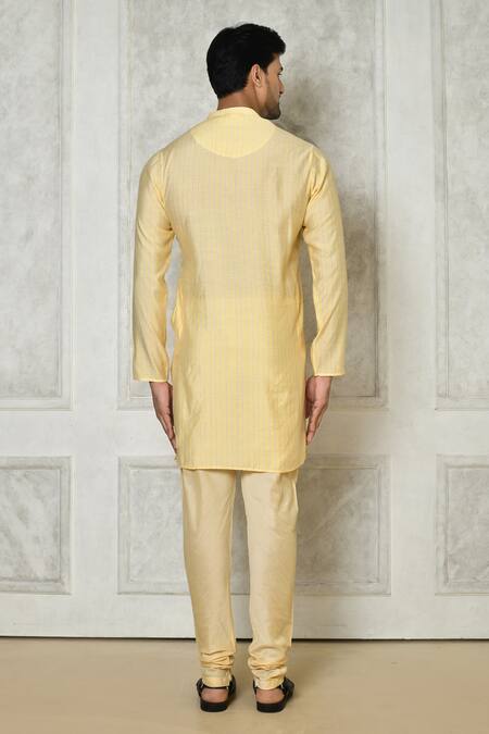 Shop_Samyukta Singhania_Beige Cotton Silk Printed Stripe Short Kurta_at_Aza_Fashions