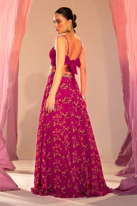 Shop Silky Bindra Purple Georgette, Satin Stones, Embroidery Hibiscus Floral Print Lehenga Set at Aza Fashions Shop_Silky Bindra_Purple Georgette, Satin Stones, Embroidery Hibiscus Floral Print Lehenga Set _at_Aza_Fashions