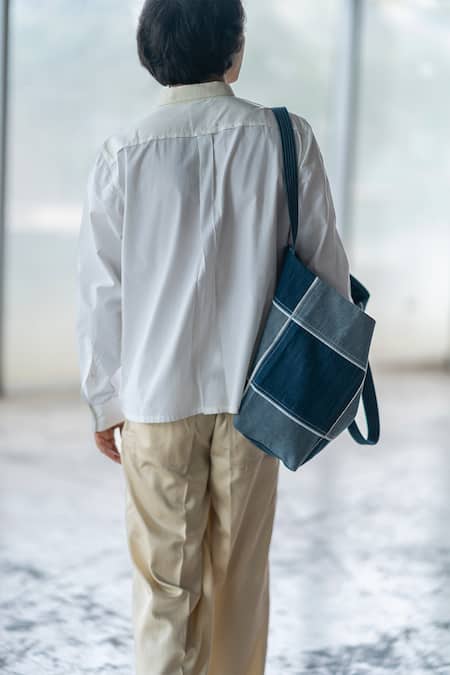 Shop Leh Studios White Cotton, Poplin Two Tone Shirt at Aza Fashions Shop_Leh Studios_White Cotton, Poplin Two Tone Shirt_at_Aza_Fashions