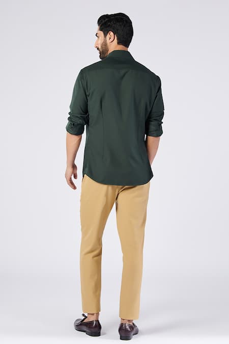Shop S&N By Shantnu Nikhil Green Viscose, Lycra Embroidery Handcrafted Crest Motif Shirt at Aza Fashions Shop_S&N By Shantnu Nikhil_Green Viscose, Lycra Embroidery Handcrafted Crest Motif Shirt_at_Aza_Fashions