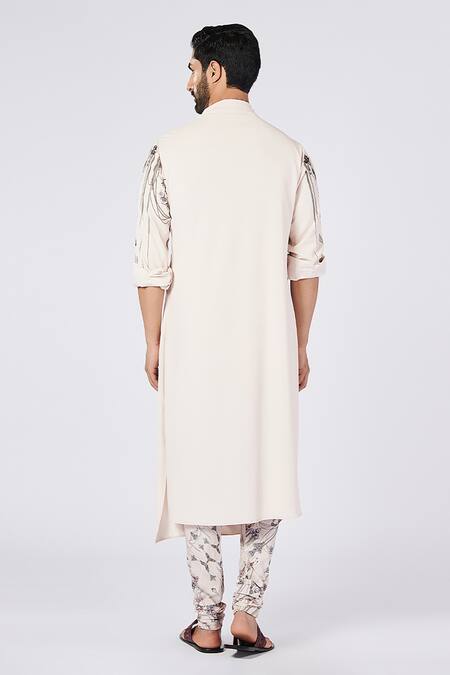 Shop S&N By Shantnu Nikhil Off White Crepe, Jersey Embroidery Printed Draped Kurta at Aza Fashions Shop_S&N By Shantnu Nikhil_Off White Crepe, Jersey Embroidery Printed Draped Kurta_at_Aza_Fashions