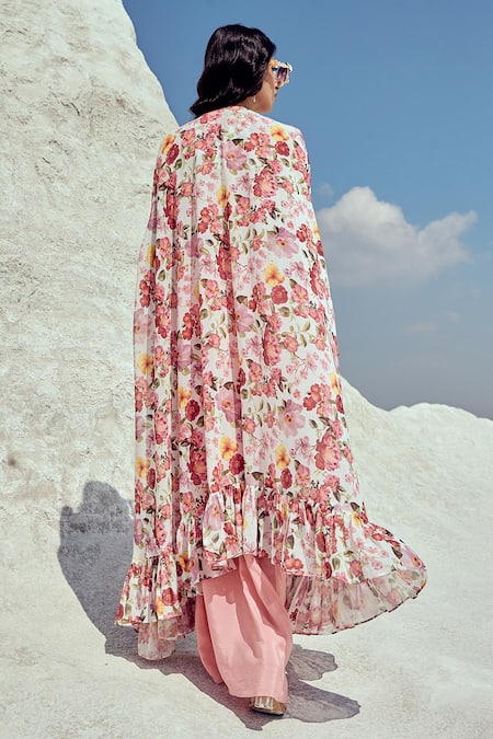Nikita Vishakha Floral Print Cape & Cowl Skirt Set 