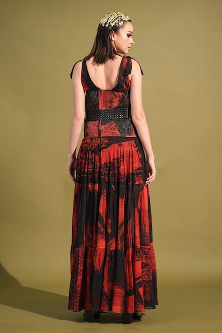 Nikita Mhaisalkar Stroke Print Tiered Gown 