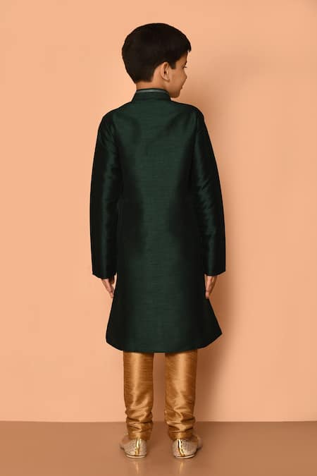 Shop Petite Pomme Green Silk Embroidery Straight Kurta And Churidar Set at Aza Fashions Shop_Petite Pomme_Green Silk Embroidery Straight Kurta And Churidar Set _at_Aza_Fashions