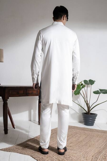 Shop Abkasa Ivory 100% Cotton Modal Silk Embroidered Beads Kurta And Pyjama Set at Aza Fashions Shop_Abkasa_Ivory 100% Cotton Modal Silk Embroidered Beads Kurta And Pyjama Set _at_Aza_Fashions