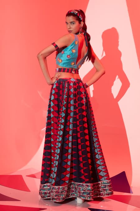 Shop Esha L Amin Multi Color Viscose Embroidery Round Neck Floral Blouse at Aza Fashions Shop_Esha L Amin_Multi Color Viscose Embroidery Round Neck Floral Blouse _at_Aza_Fashions