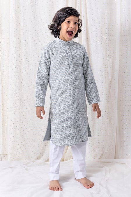 Shop Chotibuti Grey Cotton Sequins, Embroidery Kurta Set at Aza Fashions Shop_Chotibuti_Grey Cotton Sequins, Embroidery Kurta Set _at_Aza_Fashions