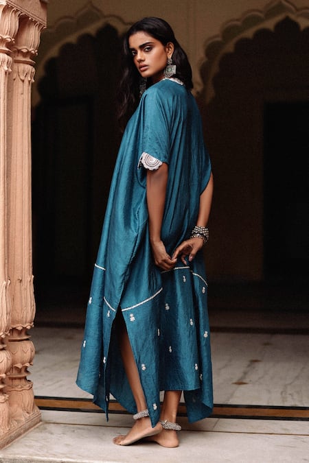 Shop Avacara Blue Kaftan Silk Embroidered Marodi Round Bodice at Aza Fashions Shop_Avacara_Blue Kaftan Silk Embroidered Marodi Round Bodice _at_Aza_Fashions