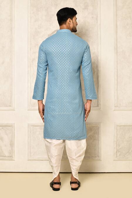 Shop Naintara Bajaj Blue Kurta Georgette Embroidered Sequin Set at Aza Fashions Shop_Naintara Bajaj_Blue Kurta Georgette Embroidered Sequin Set _at_Aza_Fashions