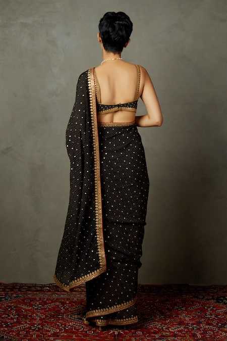 Shop RI.Ritu Kumar Black Silk, Viscose Embroidery Sweetheart Sohini Saree With Sleeveless Blouse at Aza Fashions Shop_RI.Ritu Kumar_Black Silk, Viscose Embroidery Sweetheart Sohini Saree With Sleeveless Blouse _at_Aza_Fashions