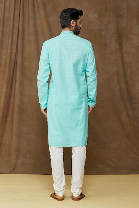 Shop Arihant Rai Sinha Blue Linen, Cotton Embroidery Straight Kurta at Aza Fashions Shop_Arihant Rai Sinha_Blue Linen, Cotton Embroidery Straight Kurta _at_Aza_Fashions