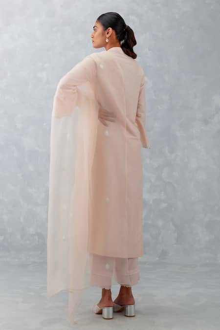 Shop Devnaagri Pink Cotton, Silk Organza Cut Work, Embroidery Pintucked Thread Kurta Set at Aza Fashions Shop_Devnaagri_Pink Cotton, Silk Organza Cut Work, Embroidery Pintucked Thread Kurta Set _at_Aza_Fashions