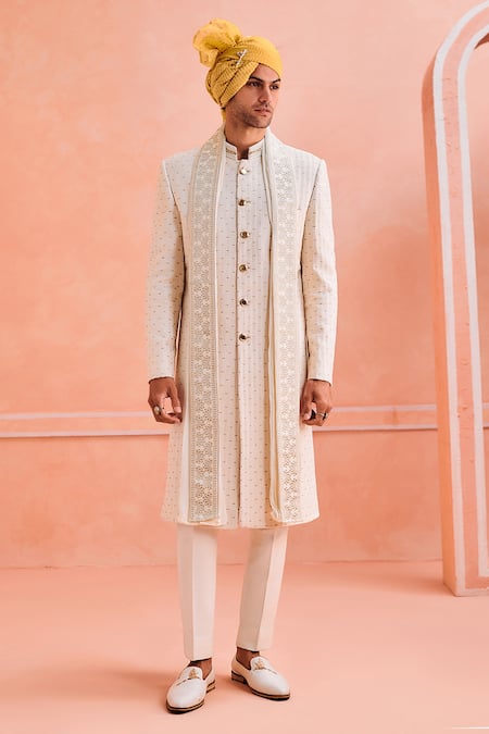 Philocaly Vine Silk Sherwani Set 
