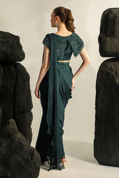 Jade By Ashima Galia Pre-Draped Saree With Embroidered Blouse 