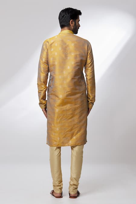 Arihant Rai Sinha Gold Jacquard, Silk Embroidery Banarasi Floral Pattern Kurta Online at Aza Fashions Arihant Rai Sinha_Gold Jacquard, Silk Embroidery Banarasi Floral Pattern Kurta_Online_at_Aza_Fashions