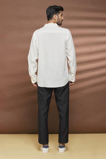 Shop Linen Bloom White 100% Linen Thread Work Dog Motif Embroidered Shirt at Aza Fashions Shop_Linen Bloom_White 100% Linen Thread Work Dog Motif Embroidered Shirt _at_Aza_Fashions