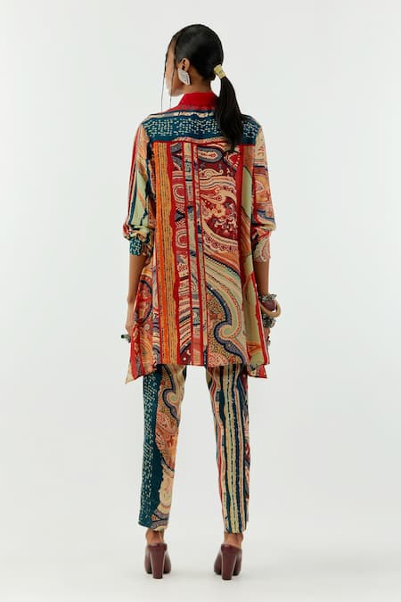 Shop Aseem Kapoor Multi Color Crepe Embroidery Collared Atri Stripe Print Shirt at Aza Fashions Shop_Aseem Kapoor_Multi Color Crepe Embroidery Collared Atri Stripe Print Shirt _at_Aza_Fashions