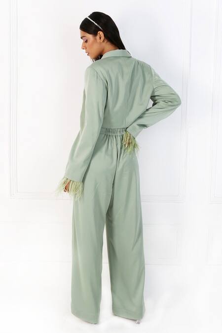 Shop Kokokos Green Pleated Pant at Aza Fashions Shop_Kokokos_Green Pleated Pant _at_Aza_Fashions