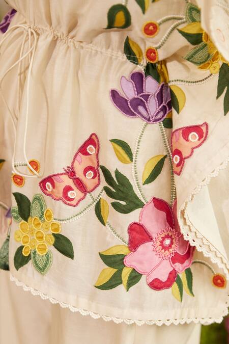 Shop_Chandrima_Ivory Chanderi Embroidery High Neck Floral Kaftan _at_Aza_Fashions