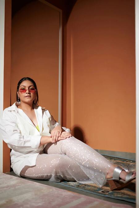 Shop_Kokokos_White Crystal Work Trouser _at_Aza_Fashions