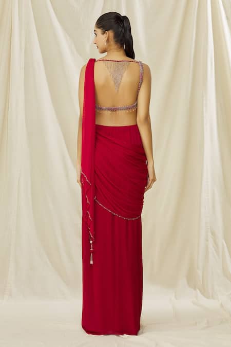 Arpan Vohra Embellished Bodice Cut Out Saree Gown 