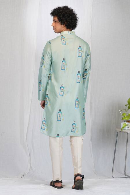 Shop_Eleven Brothers_Blue Muslin, Cotton, Silk Gin O Clock Print Kurta And Pant Set _at_Aza_Fashions