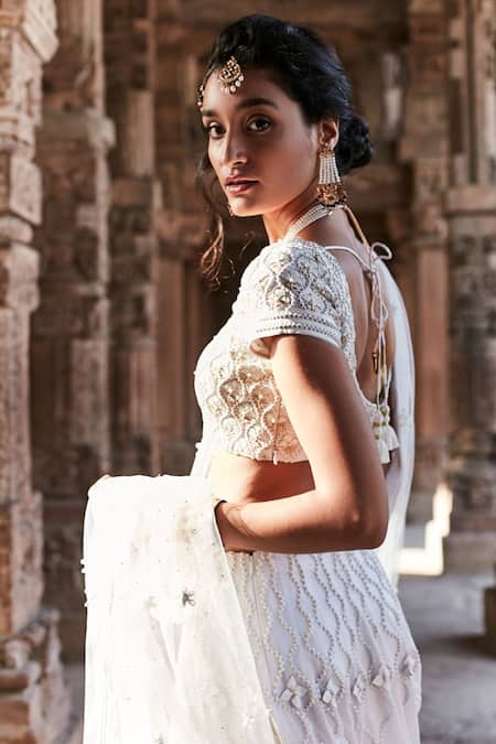 Tisha Saksena Floral Geometric Embroidered Lehenga Set 