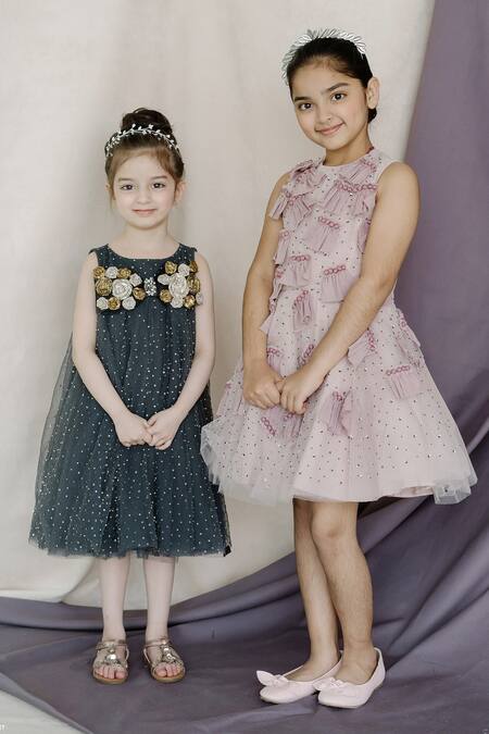 Swati Golyan Hand Embroidered Pleated Panel Dress 