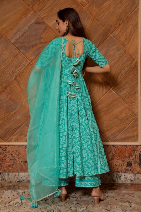 Pomcha Jaipur Bandhej Bandhani Print Anarkali Set 